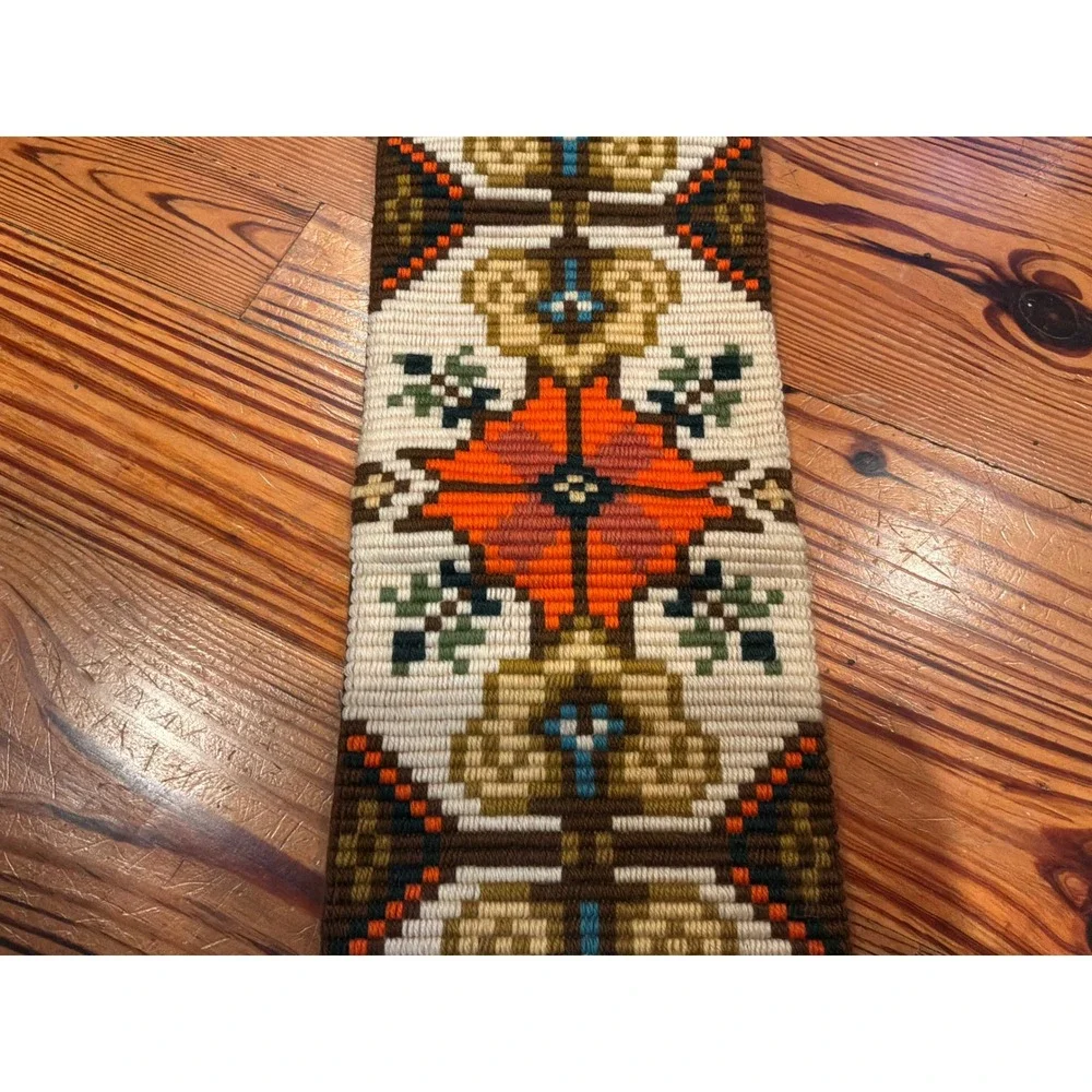 VTG Norwegian Wool Needlepoint Bell Pull Wall Hanging Geometric Retro MCM EUC